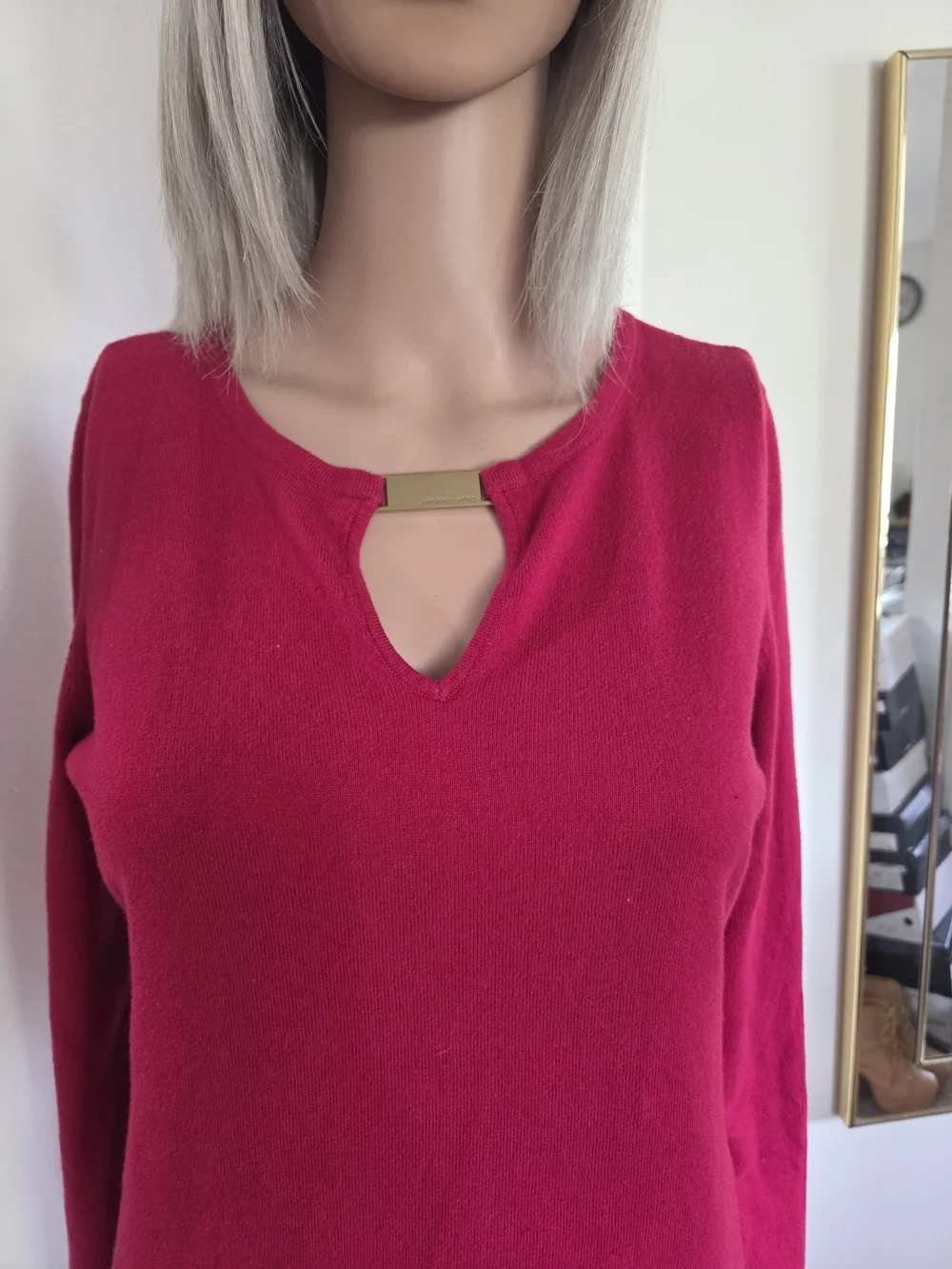 Michael Kors Womens Fuchsia Sweater Dress with MK Logo Key Hole Size Medium